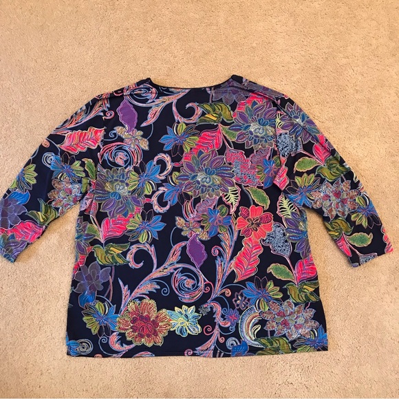 Floral Stretch Top Womens Plus Size XXL 2XL Navy Pink Green Blue Purple - Picture 3 of 6